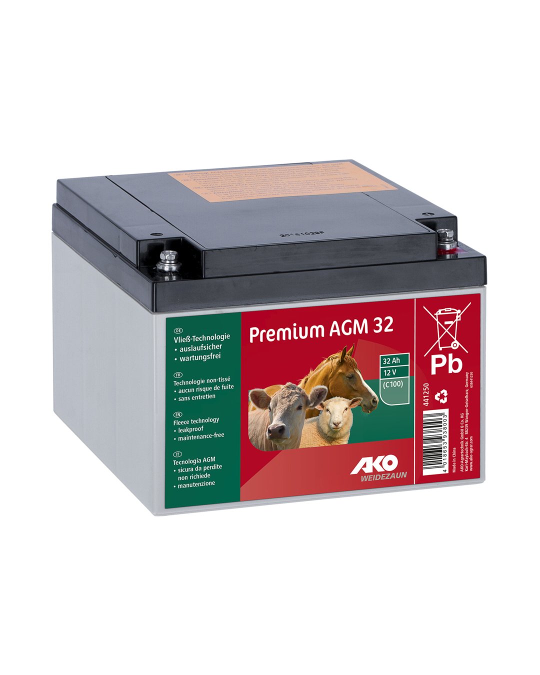 Weidezaunbatterie Premium AGM Akku 32 Standard Schwarz Grau